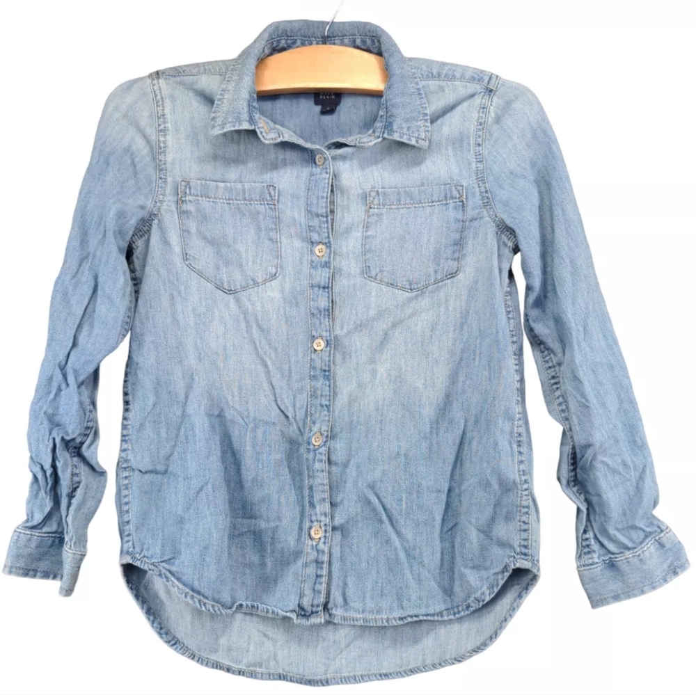 GAP Denim Girls Button-Up Shirt Blue XXL Long Sleeve Patch Chest PocketsEUC